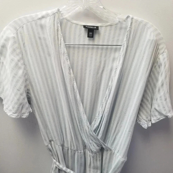 Torrid Blue & White Striped Challis Wrap Dress 00 - Picture 8 of 13
